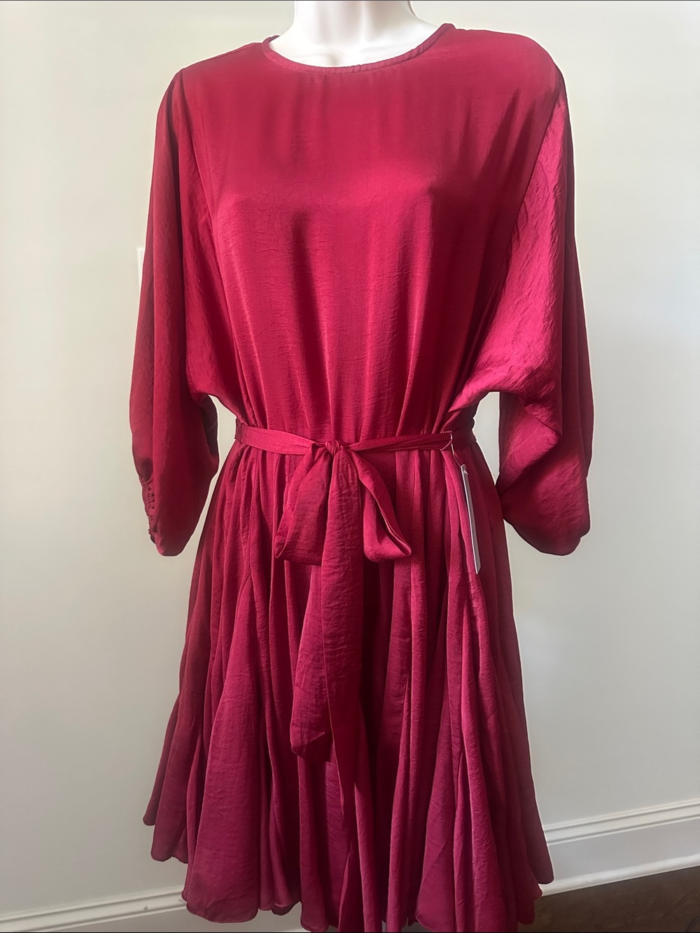 Lizard Thicket Crimson Tie-Waist Long Sleeve Midi Dress